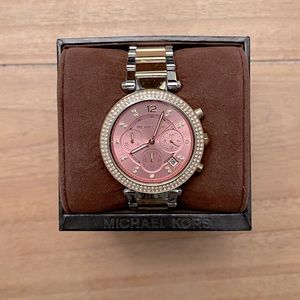 Michael kors two tone, pink face watch.